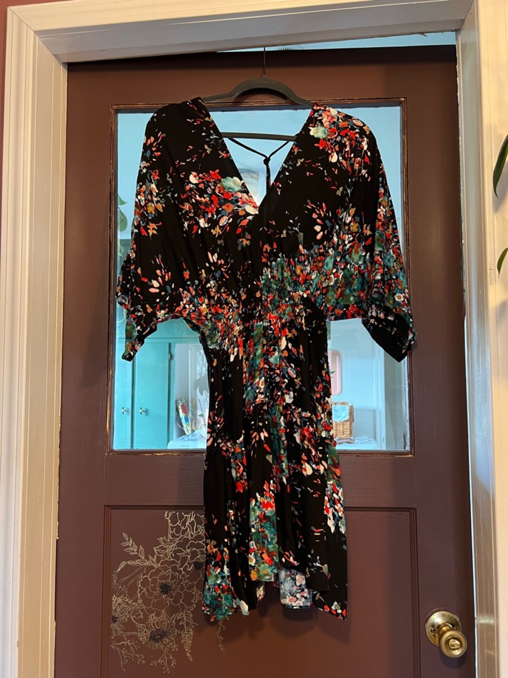 Lovestitch Black Floral V-Neck Dress with Multicolor Print